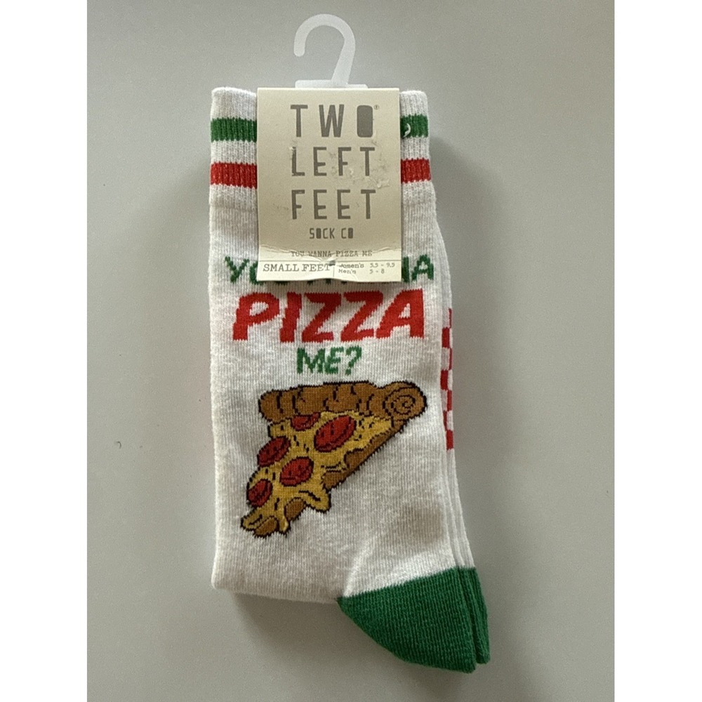 "You wanna  PIZZA me?" Two Left Feet Sock Co.Unisex Socks- Small-White/Red/Green